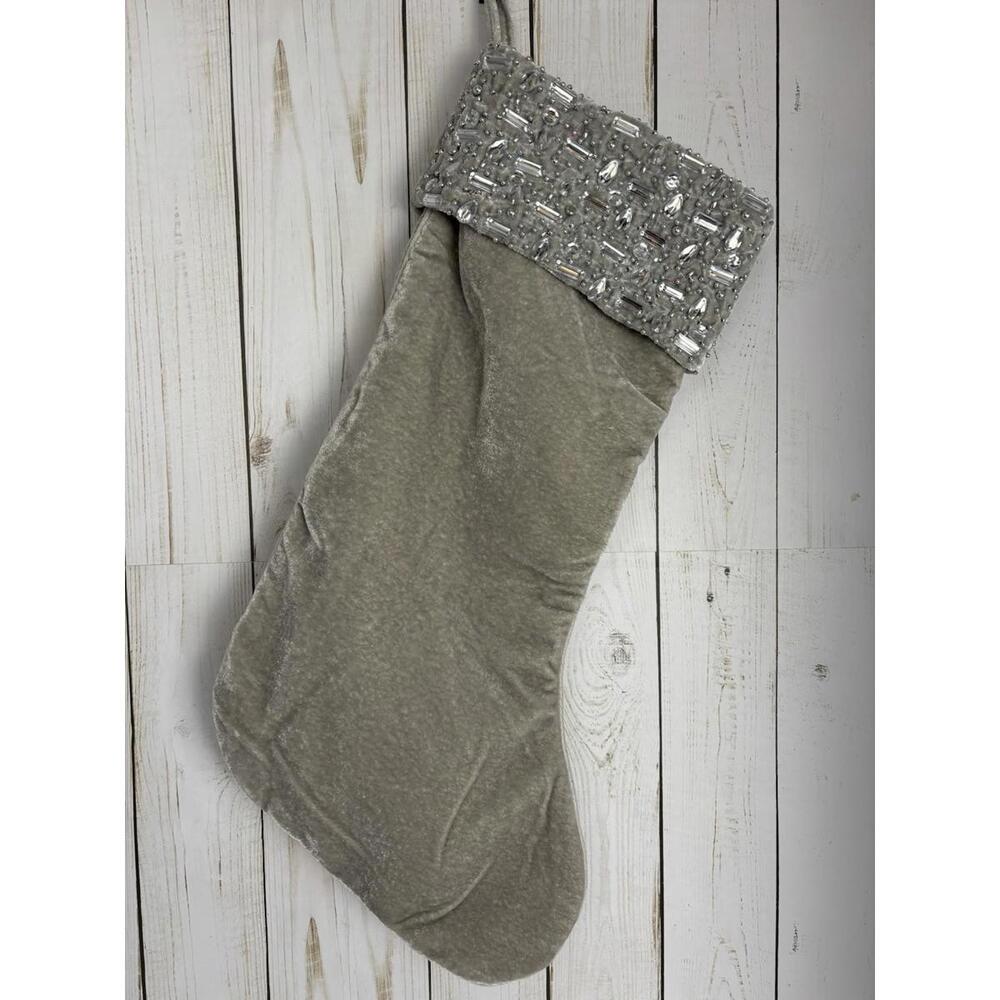 Christian Lacroix Beaded Crystal Velvet‎ Stocking Silver 1839
